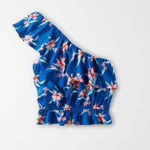 NEW American Eagle Blue Floral One Shoulder Top XL